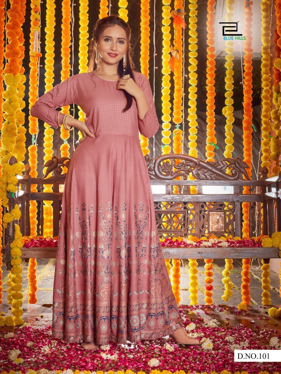 Blue Hills Diwali Night Festive Wear Rayon Printed  Anarkali Long Kurti Collection